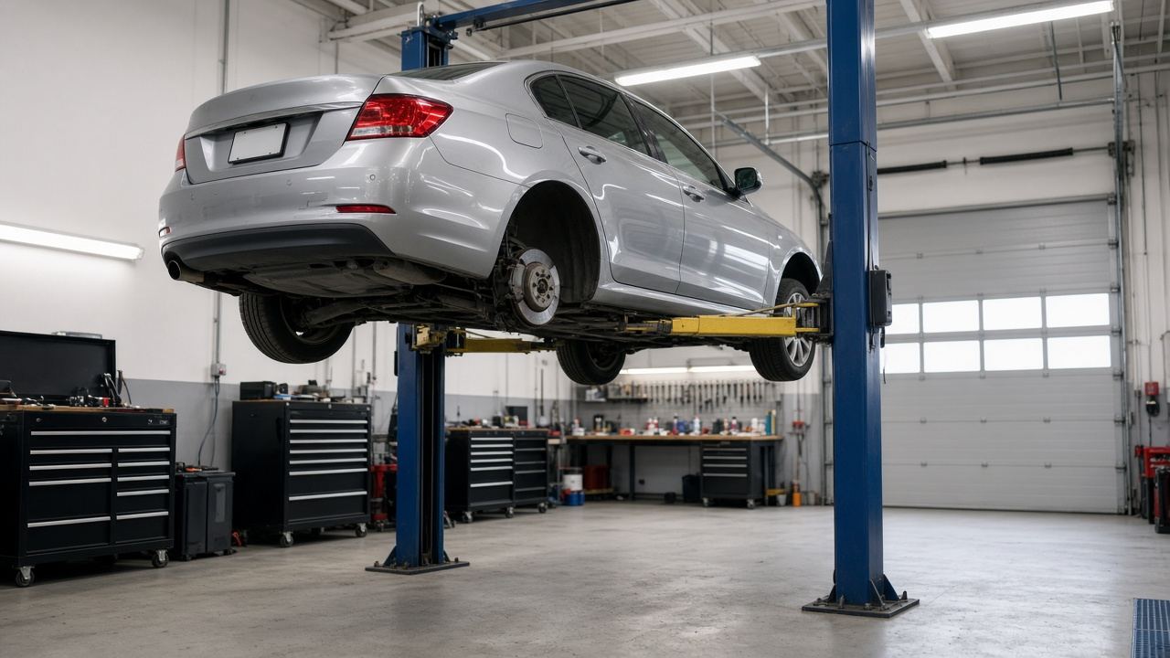 Sample photo: car on a lift in a repair bay